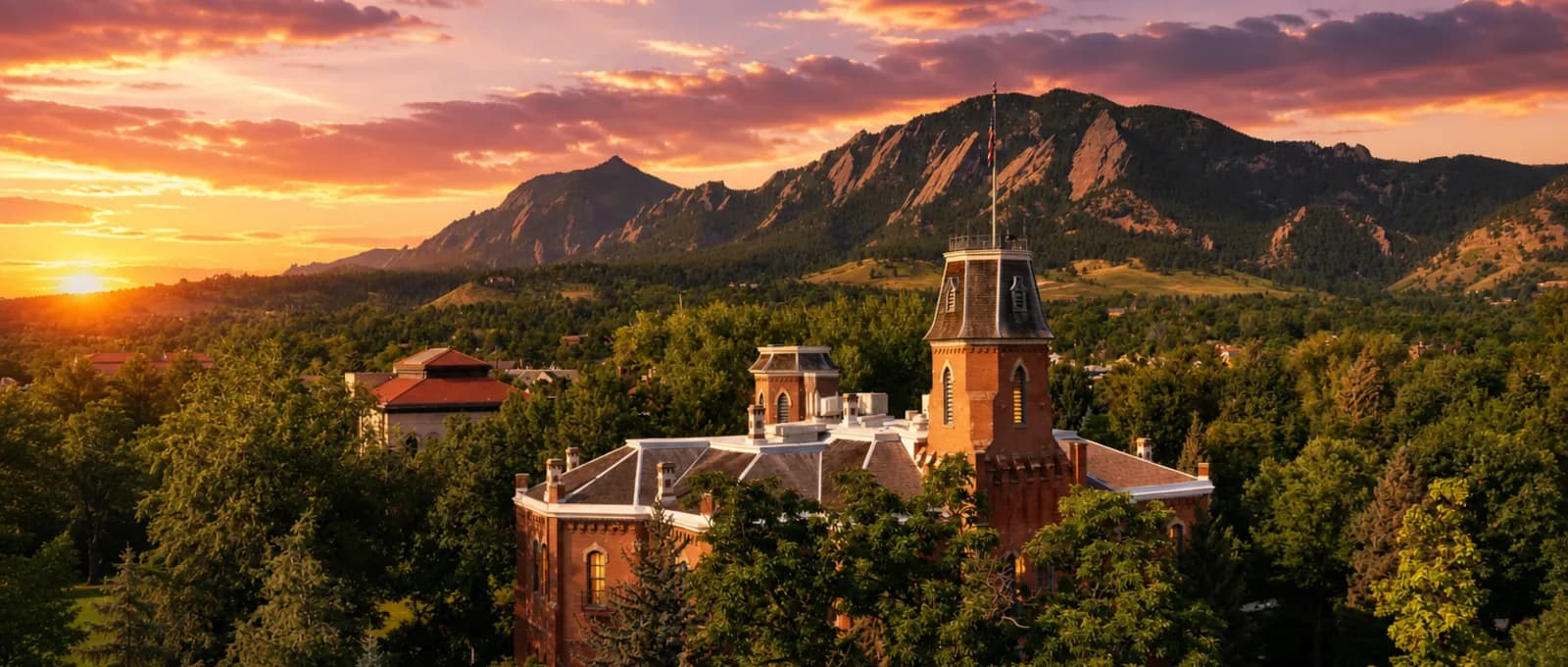Old Main Flatirons at University of Colorado Boulder
